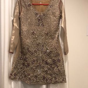 Pakistani Indian Formal Sharara Medium Red Gold